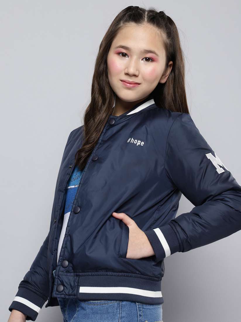 Buy M H Juniors Girls Navy Blue Solid Bomber Jacket Jackets for Girls 19391502 Myntra