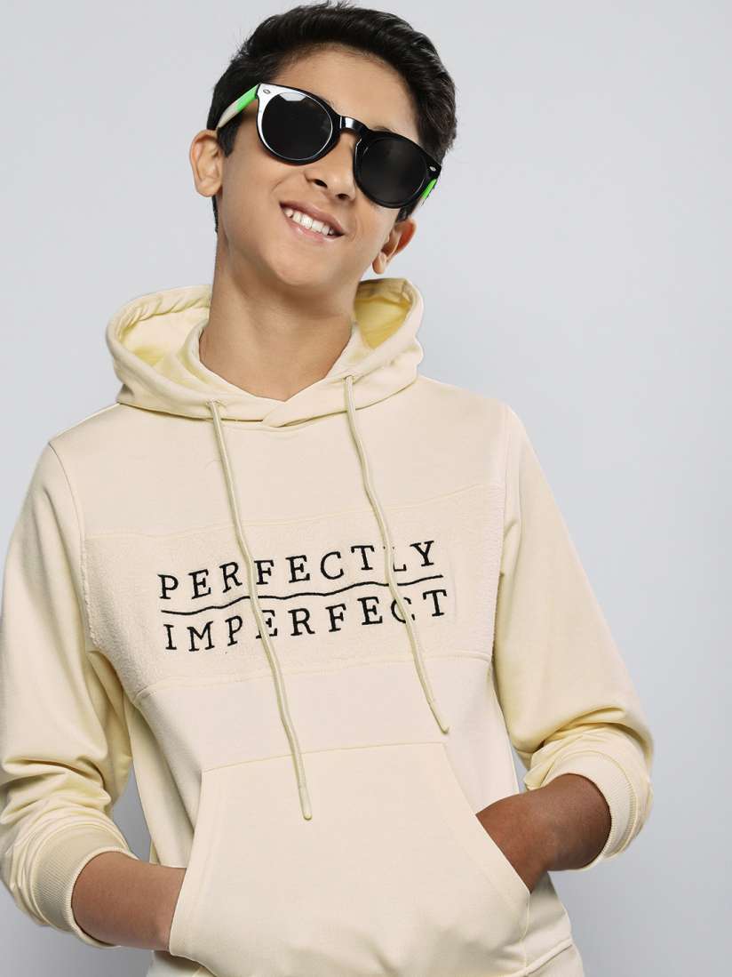 Buy M H Juniors Boys Cream Coloured Embroidered Hooded Sweatshirt Sweatshirts for Boys 19393618 Myntra