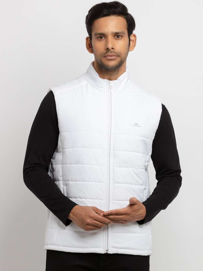 White sleeveless jacket best sale