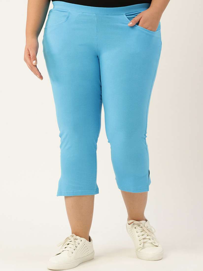 Buy theRebelinme Plus Size Women Turquoise Blue Solid Cotton Knitted Capris Capris for Women 19399160 Myntra