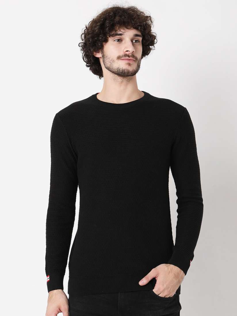 Buy Mufti Men Black Solid Full Sleeves Pullover Sweaters for Men 19403918 Myntra