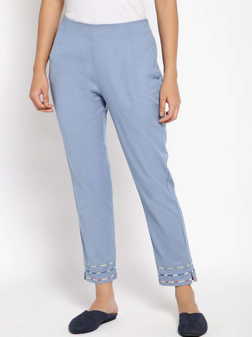 Buy W Women Blue Solid Slim Fit Trouser Trousers for Women 19406322 Myntra