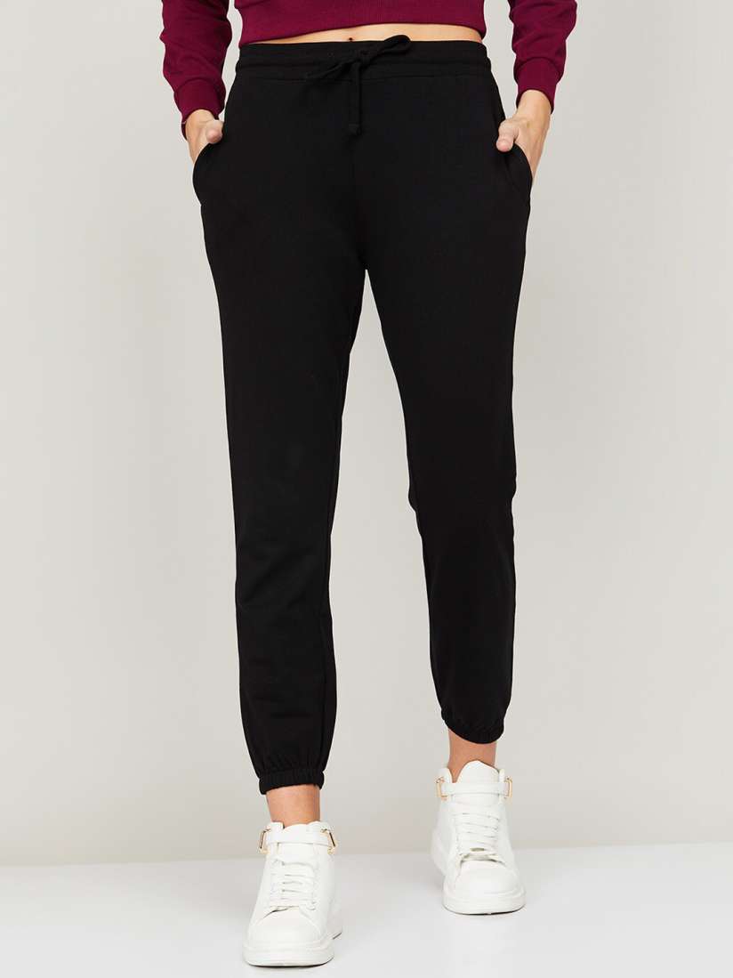 Buy Fame Forever by Lifestyle Women Black Pure Cotton High Rise Joggers Trousers Trousers for Women 19408428 Myntra