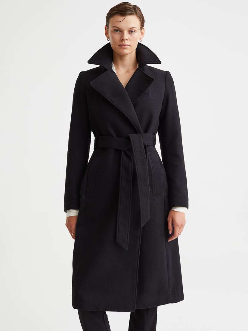 Buy H M Women Black Tie Belt Coat Coats for Women 19409724 Myntra