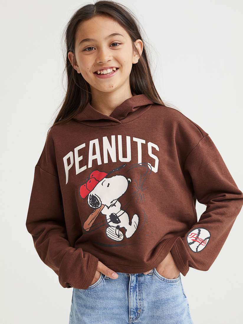 Buy H M Girls Brown White Snoopy Oversized Printed Hoodie Sweatshirts for Girls 19409806 Myntra