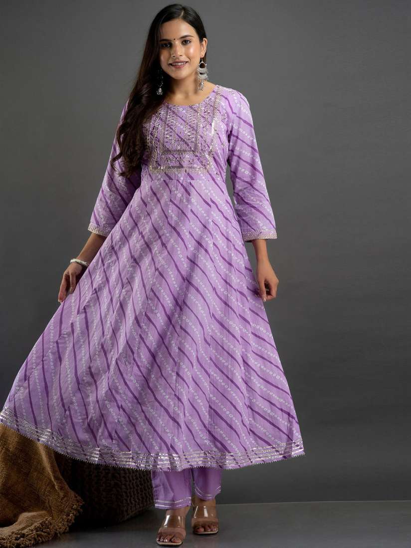 Buy Kesarya Women Blue Bandhani Printed Panelled Pure Cotton Kurti with Trousers With Dupatta Kurta Sets for Women 19410836 Myntra