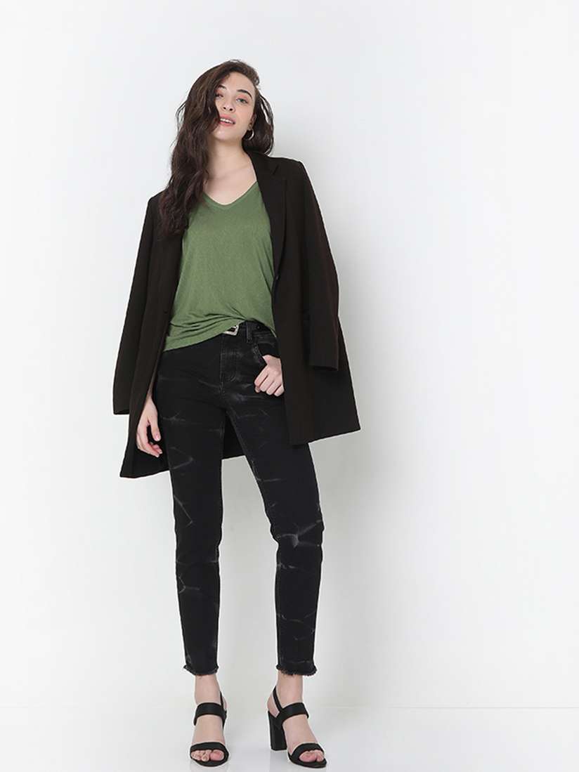 Buy Vero Moda Women Black Straight Fit High-Rise Light Fade