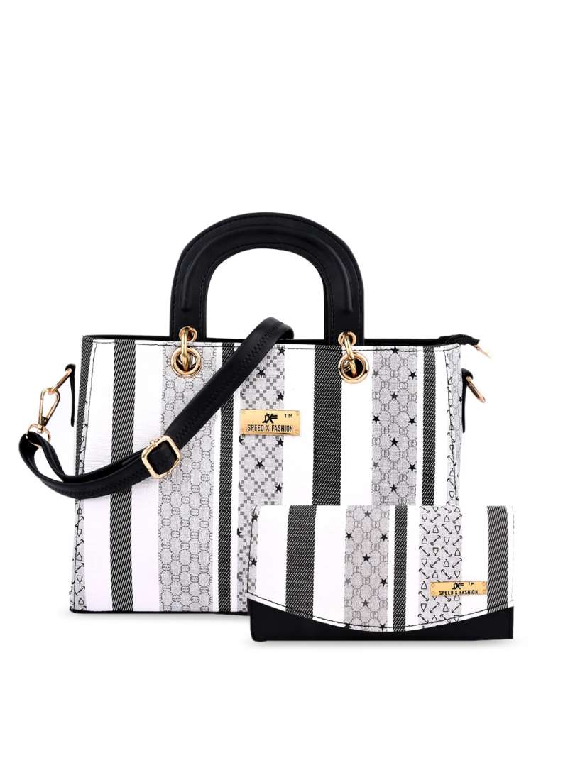Buy SXF SPEED X FASHION Women Black White Geometric Printed PU Structured Handheld Bag Handbags for Women 19423554 Myntra