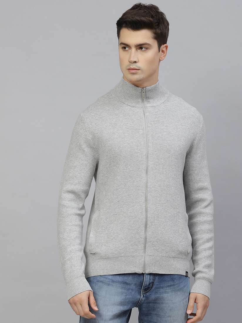Buy Marks Spencer Men Grey Melange Solid Cardigan Sweaters for
