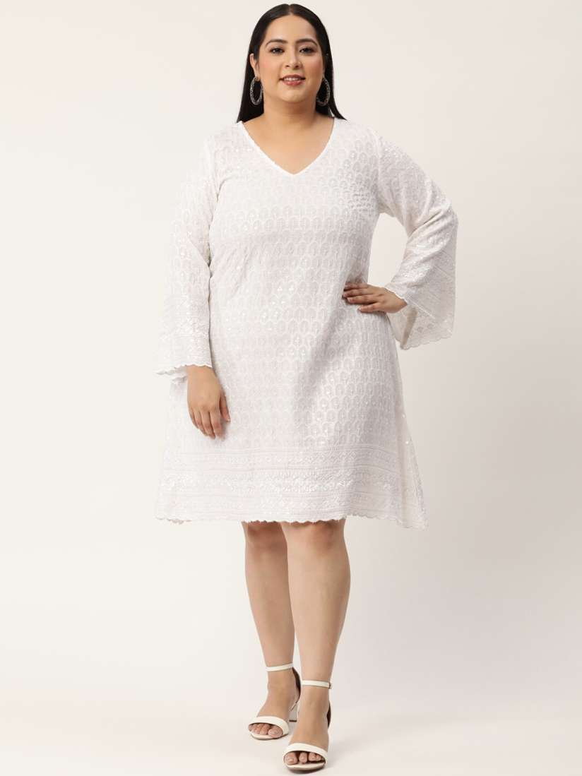 Plus size white embroidered dress discount