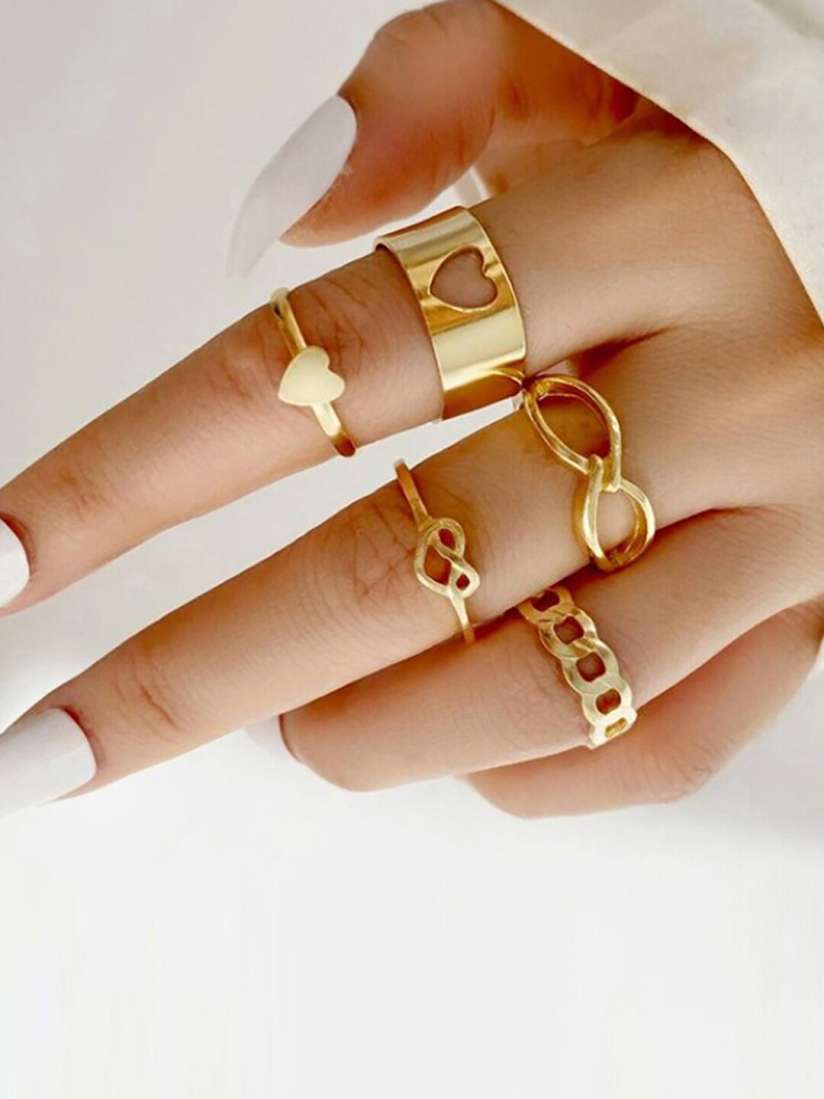 Buy Jewels Galaxy Set of 5 Gold Plated Heart Inspired Adjustable Finger Rings Ring for Women 19436472 Myntra