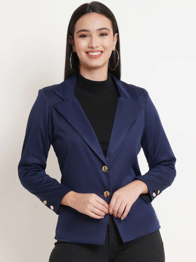 Buy Purple State Women Blue Solid Slim Fit Single Breasted Blazers Blazers for Women 19436604 Myntra