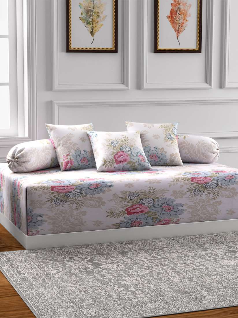 Buy Swayam Off White and Cream Floral Print Diwan Set with Bolster and Cushion Covers Diwan Set for Unisex 1944298 Myntra