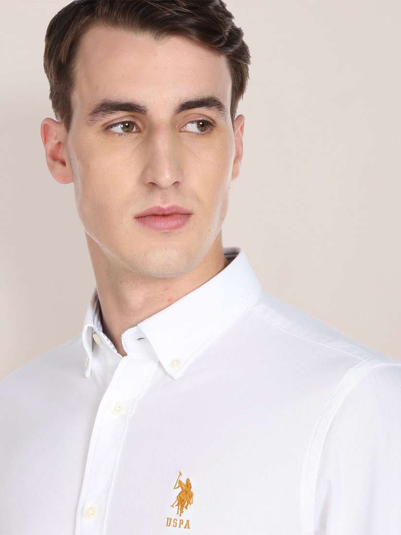 Buy U S Polo Assn Men White Solid Tailored Fit Pure Cotton Casual Shirt Shirts for Men 19446260 Myntra