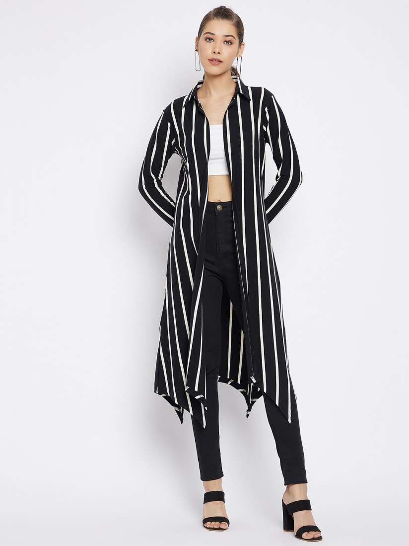 Buy Hypernation Women Black White Striped Longline Shrug Shrug for Women 19449520 Myntra