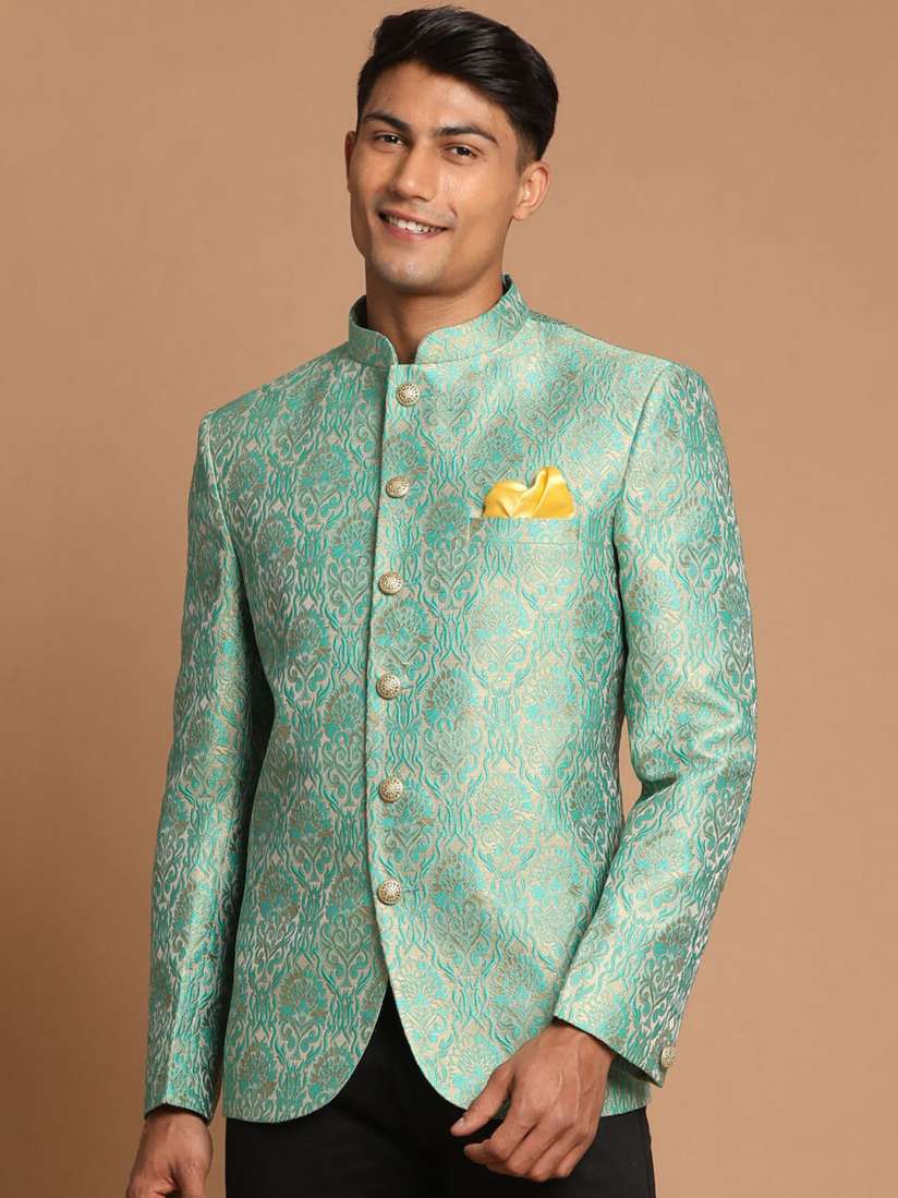 Buy VASTRAMAY Men Mint Green Silk Blend Jodhpuri Slim Fit Bandhgala Blazer Blazers for Men 19451006 Myntra