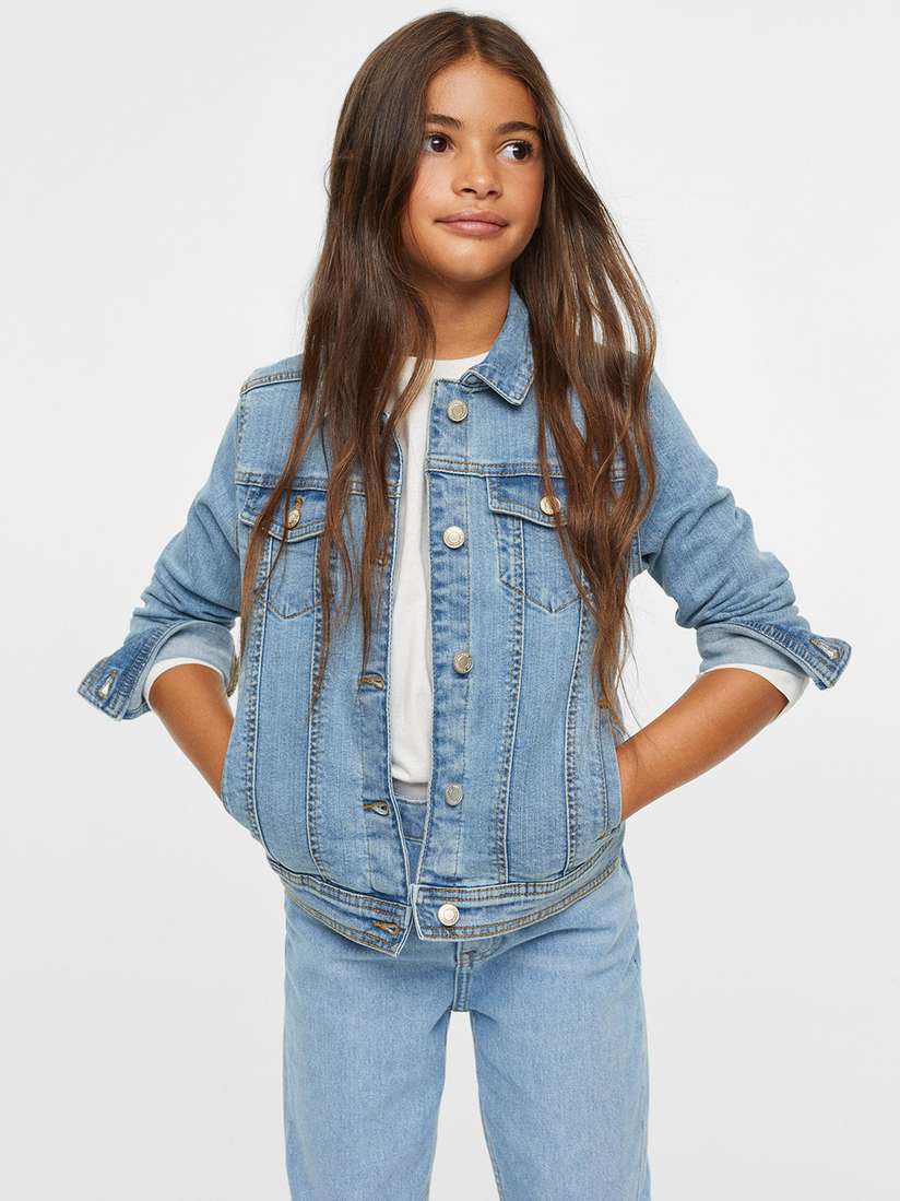 Buy Mango Kids Girls Blue Solid Sustainable Denim Jacket Jackets