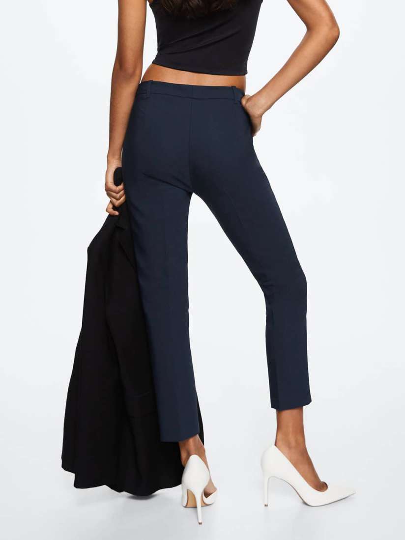 Buy MANGO Women Navy Blue Solid Cropped Trousers Trousers for Women 19456490 Myntra