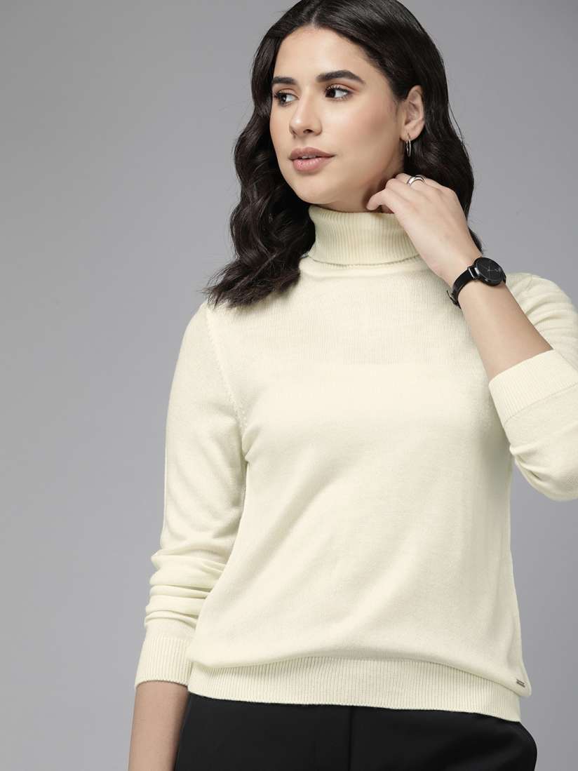 Buy Van Heusen Women Solid Ribbed Turtle Neck Long Sleeves Pullover Sweaters for Women 19456920 Myntra
