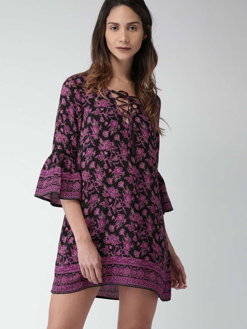 Buy FOREVER 21 Women Black Purple Printed A Line Dress Dresses for Women 1945731 Myntra