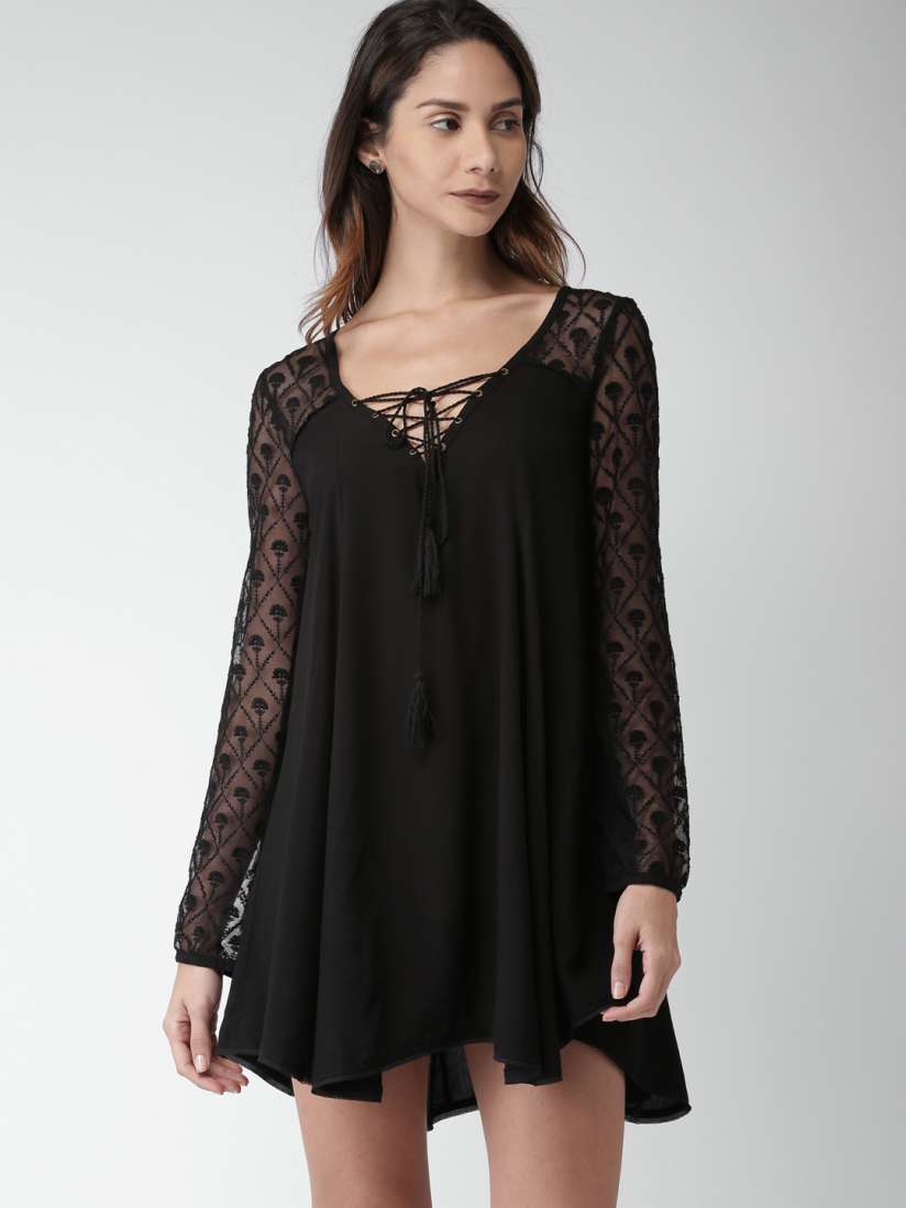 Buy FOREVER 21 Women Black Solid A Line Dress Dresses for Women 1945759 Myntra