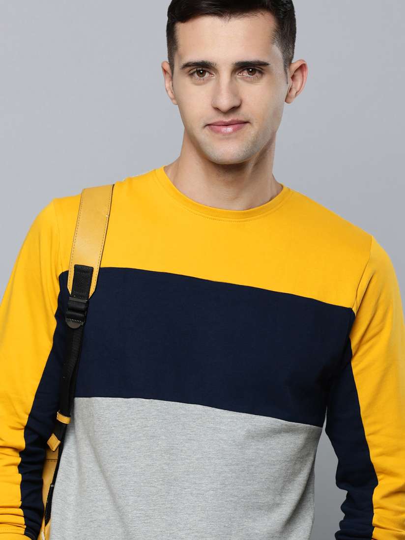 Buy Flying Machine Men Mustard Yellow Navy Blue Colourblocked Sweatshirt Sweatshirts for Men 19458534 Myntra
