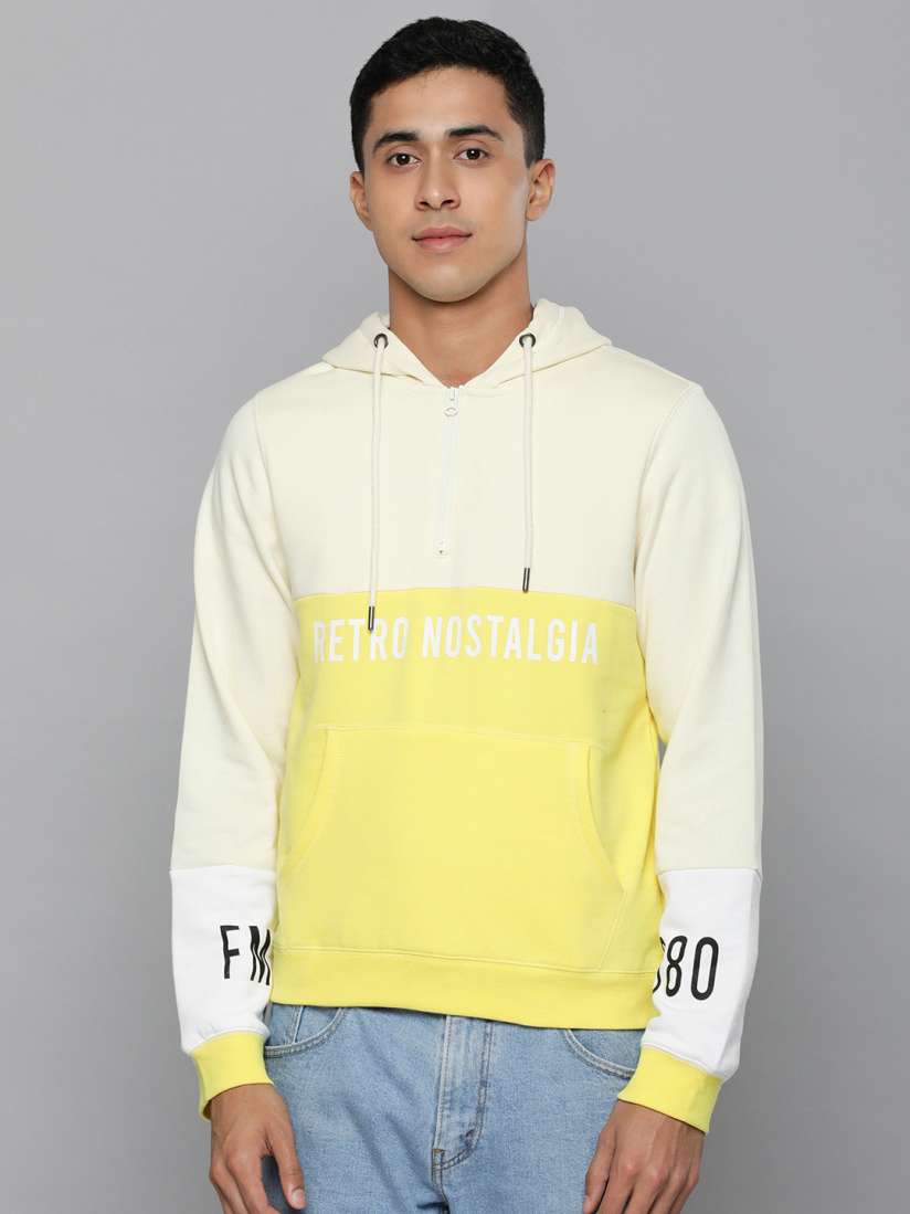 Buy Flying Machine Men Yellow Colourblocked Hooded Sweatshirt with Minimal Print Detail Sweatshirts for Men 19458628 Myntra