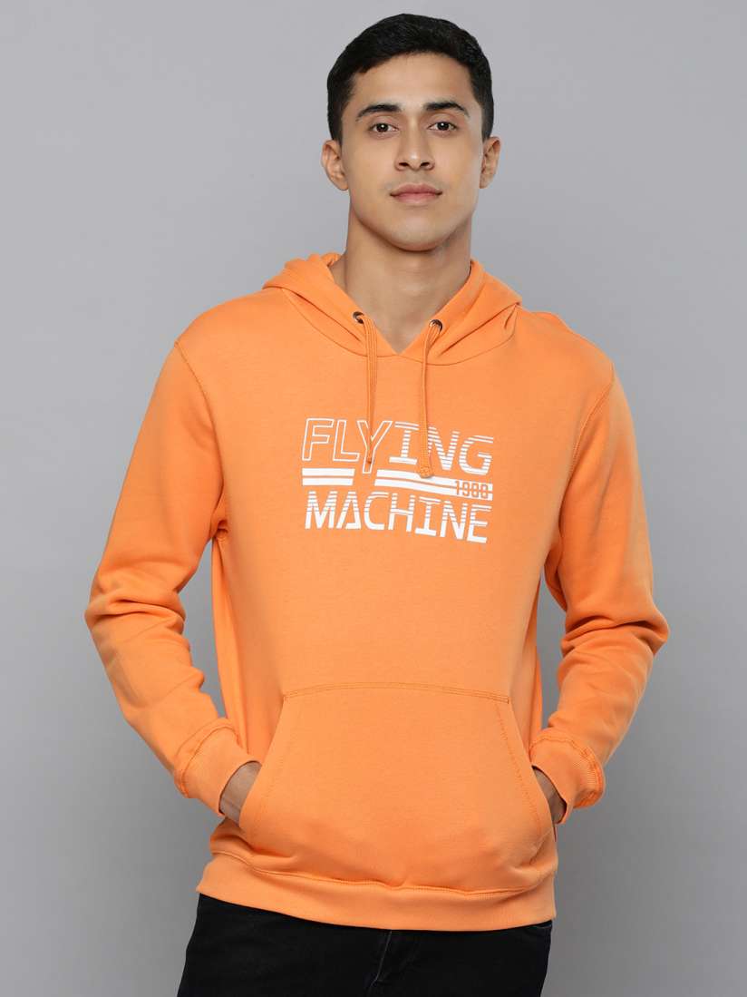 Buy Flying Machine Men Orange Printed Pure Cotton Hooded Sweatshirt Sweatshirts for Men 19458638 Myntra