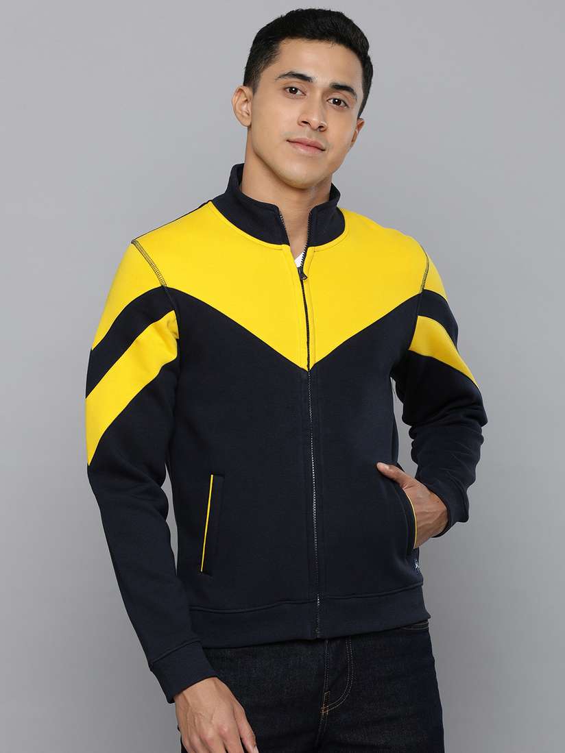 Buy Flying Machine Men Navy Blue Colourblocked Front-Open