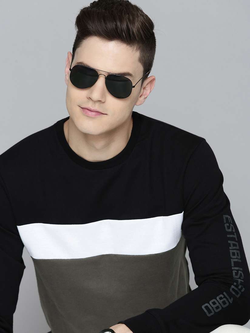 Flying Machine Colourblocked Pure Cotton Sweatshirt