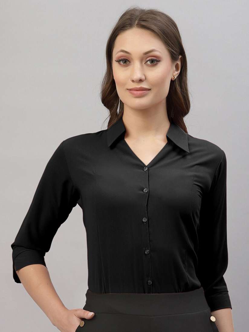 Black formal shirt women hot sale