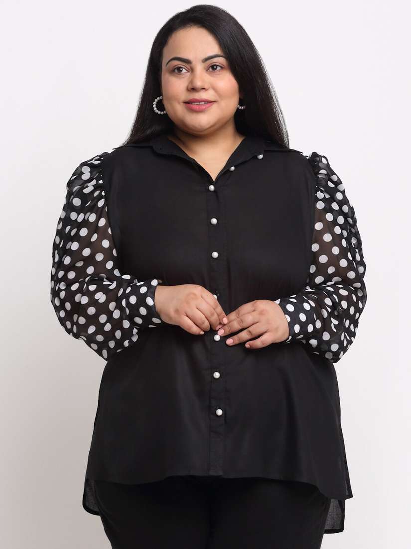 black and white polka dot shirt plus size