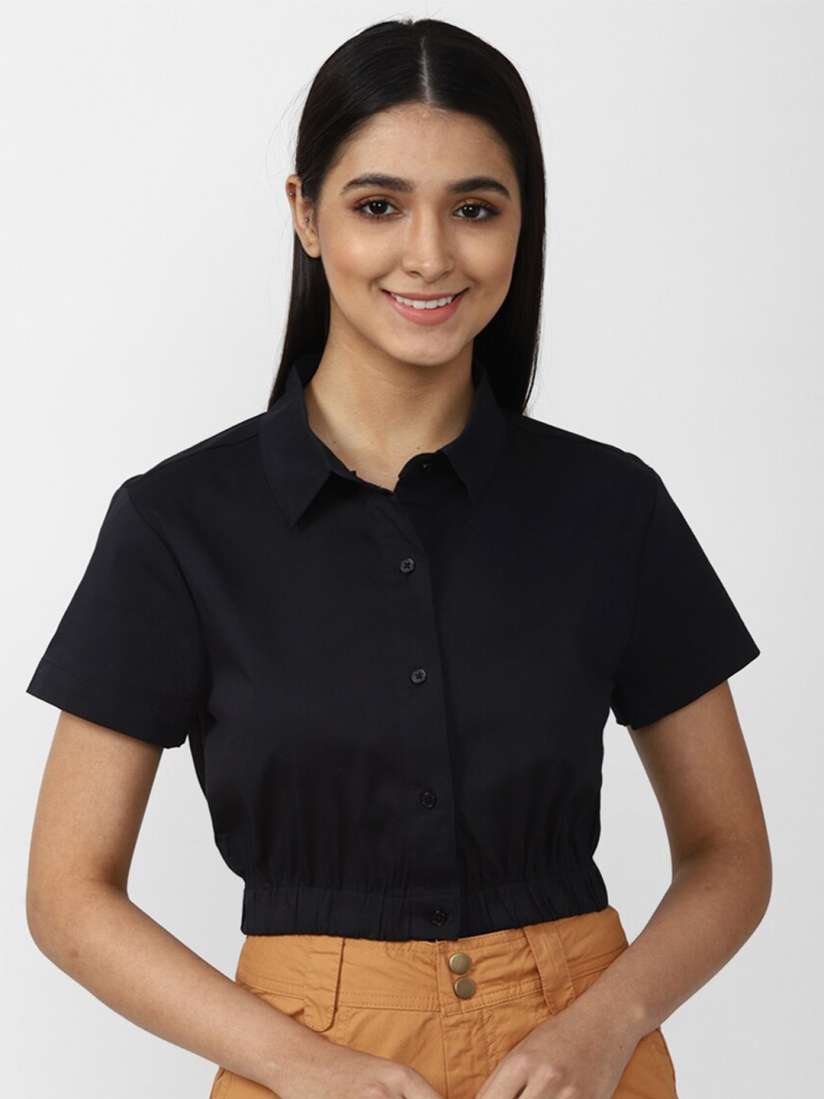 Buy FOREVER 21 Black Shirt Style Crop Top Tops for Women 19473824 Myntra