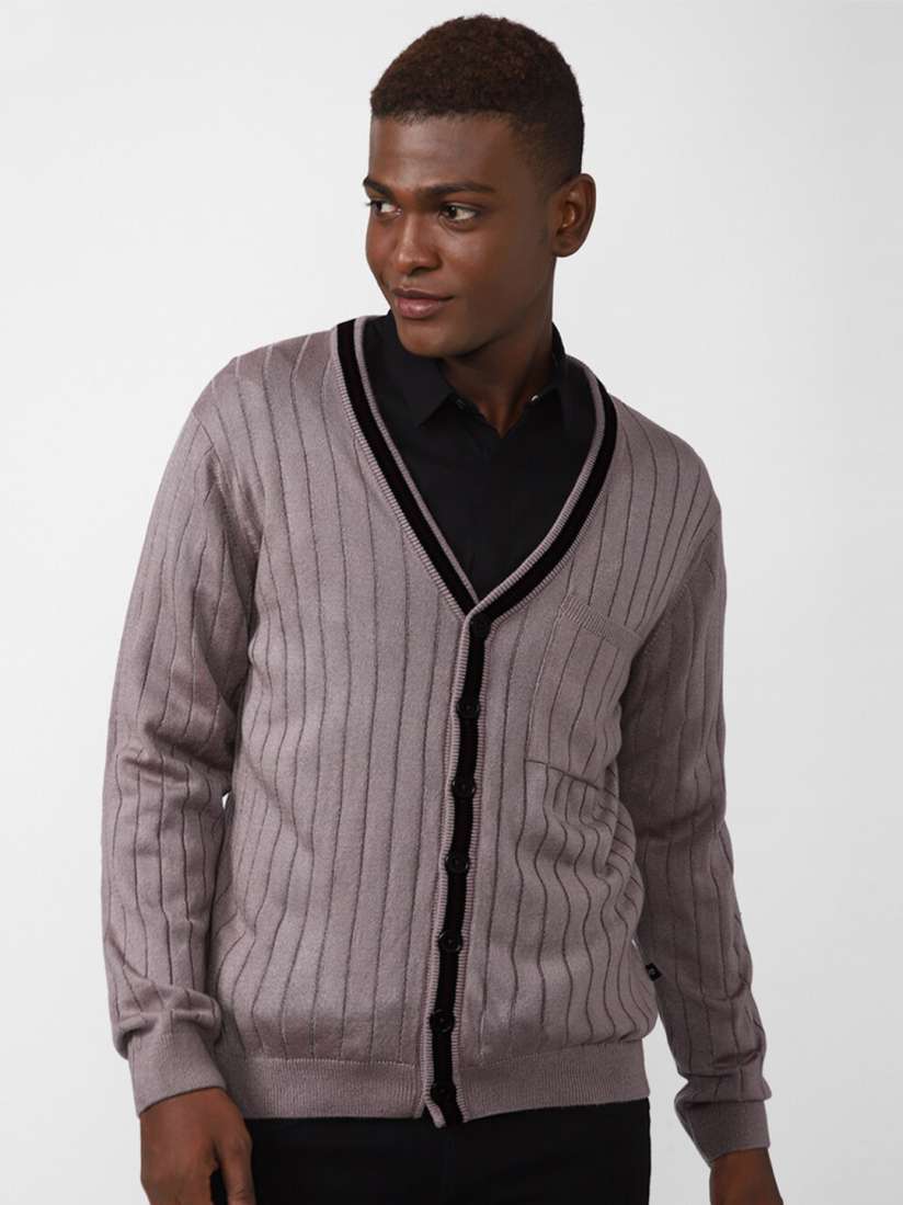 Buy FOREVER 21 Men Grey Black Striped Cardigan Sweaters for Men 19474722 Myntra