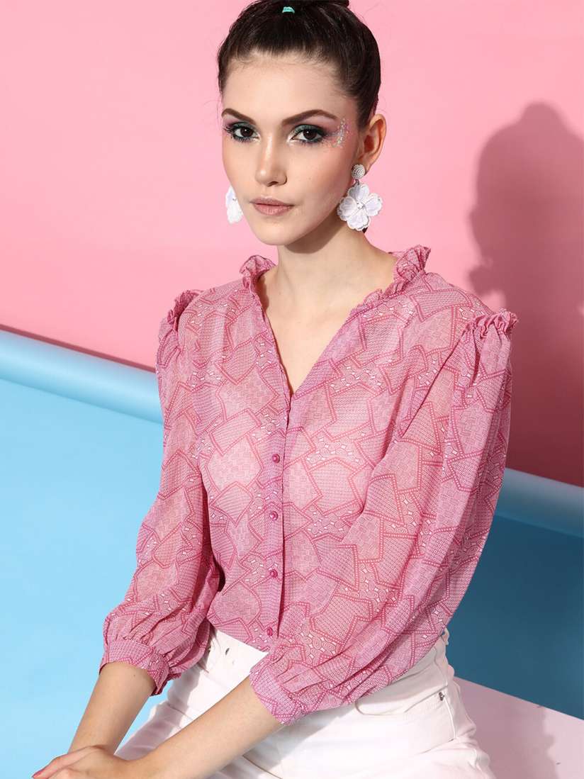 Buy STREET 9 Women Pink Sheer Printed Casual Shirt Shirts for Women 19475118 Myntra