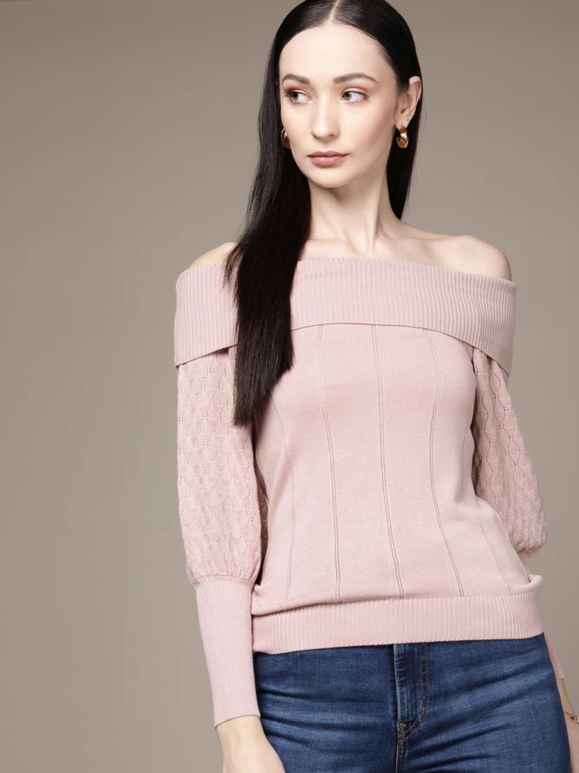 Buy bebe Women Season Staples Dusty Pink Off-shoulder Sweater - Sweaters  for Women 19485032 | Myntra