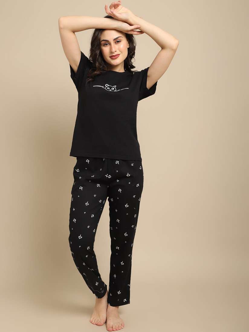 Buy Boston Club Women Black White Printed Night Suit BC 88 blak LT Black Night suits for Women 19485132 Myntra