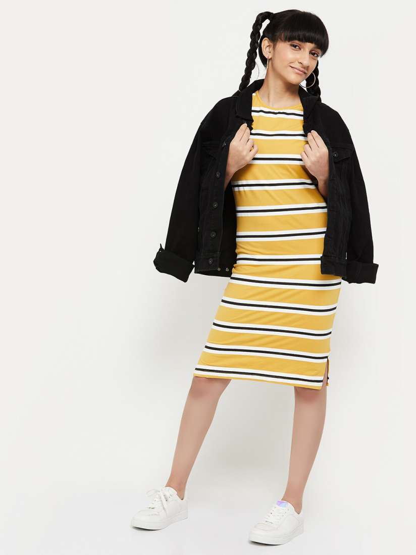 Buy max Girls Yellow Striped T shirt Dress Dresses for Girls 19486922 Myntra
