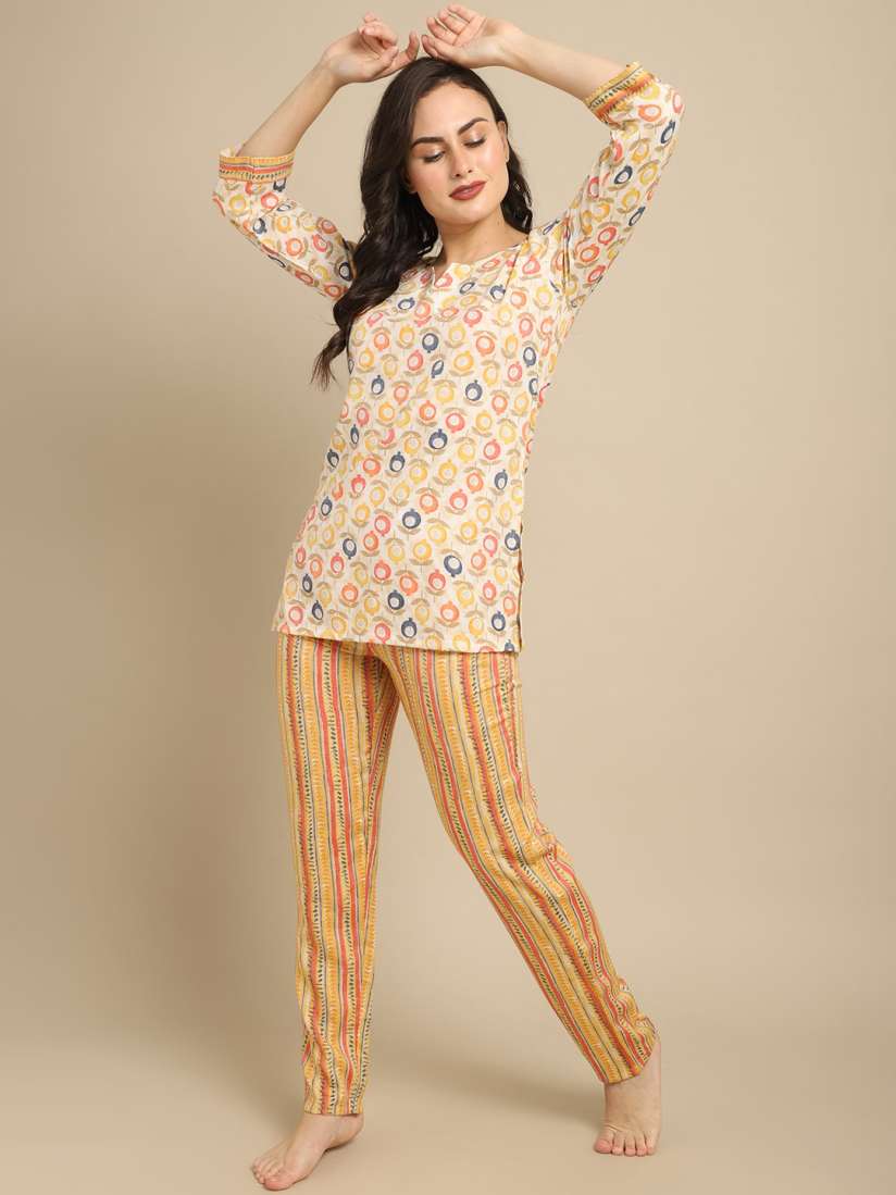Buy Claura Women Yellow Blue Printed Night suit Night suits for Women 19487224 Myntra