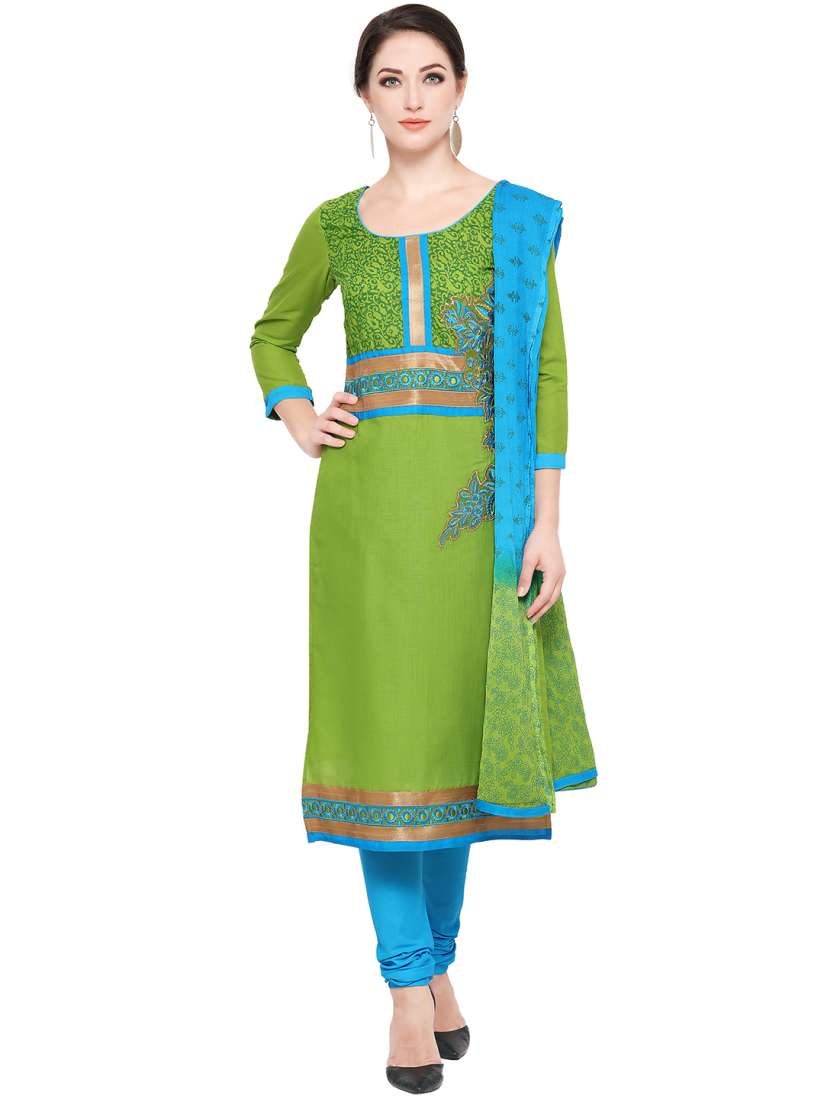 Buy Ishin Green Blue Cotton Embroidered Unstitched Dress Material Dress Material for Women 1950324 Myntra