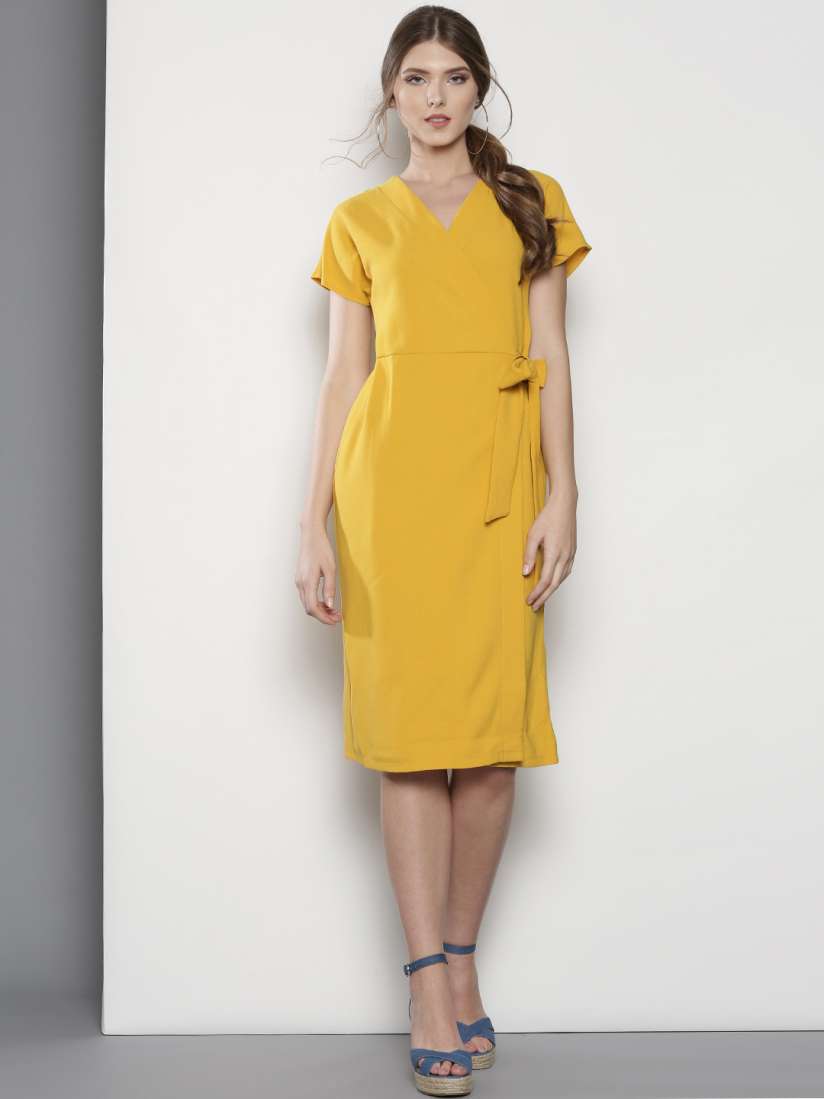 Buy DOROTHY PERKINS Women Mustard Yellow Solid Wrap Dress Dresses for Women 1950391 Myntra