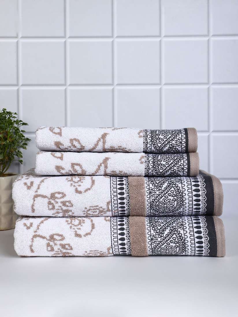 Buy Raymond Home Set Of 4 White Printed 550GSM Cotton Towel Set Towel Set for Unisex 19506240 Myntra