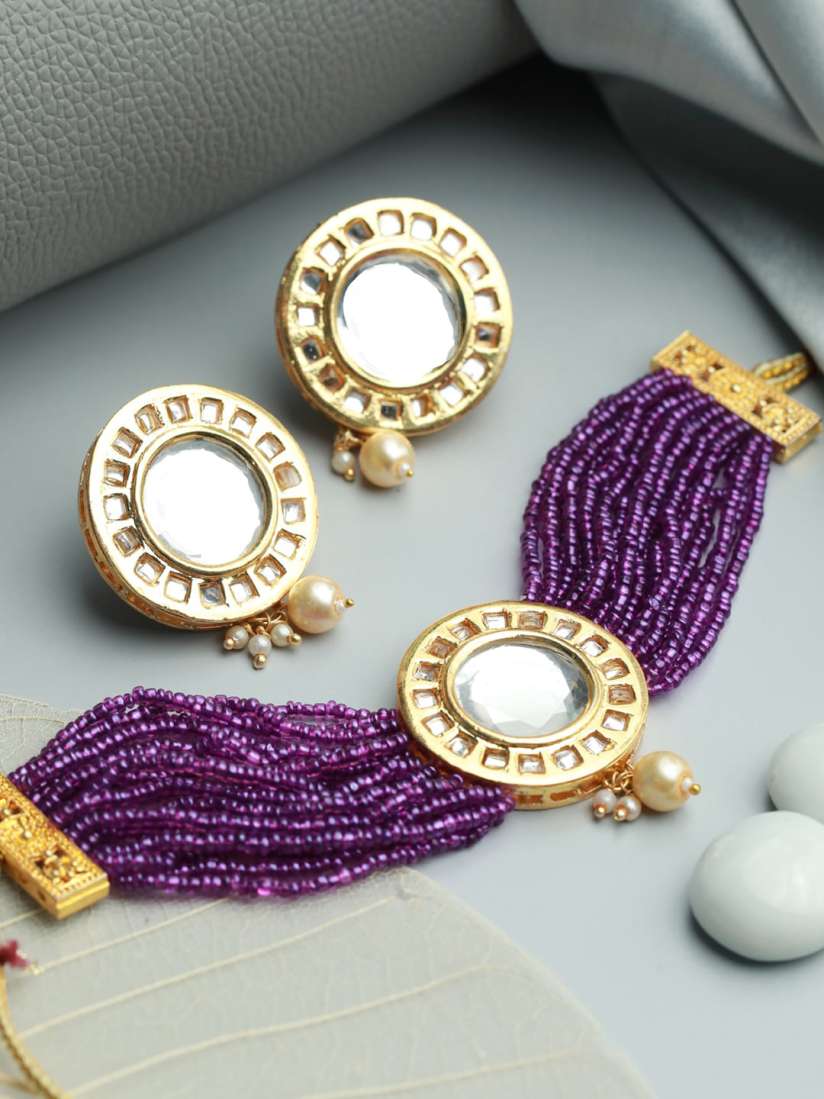 Buy Jazz and Sizzle Women Gold Plated Purple Kundan Studded Beaded Jewellery Set Jewellery Set for Women 19506488 Myntra