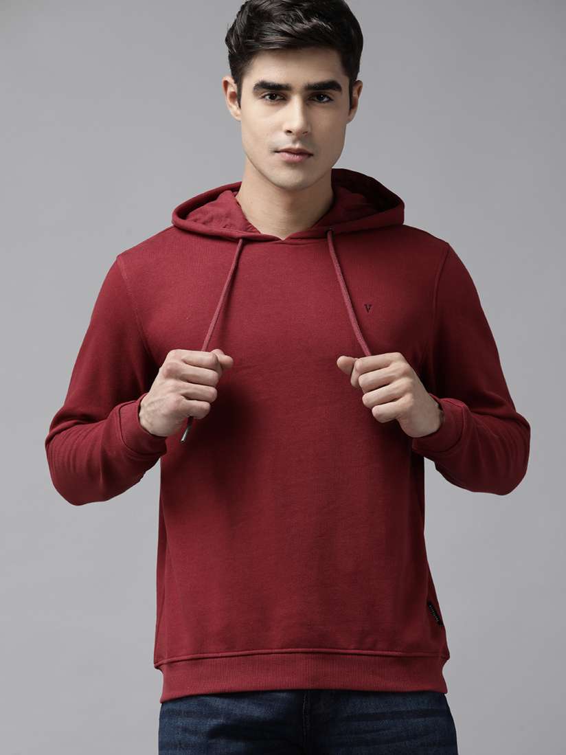 Buy Van Heusen Men Maroon Hooded Solid Sweatshirt Sweatshirts for Men 19514142 Myntra