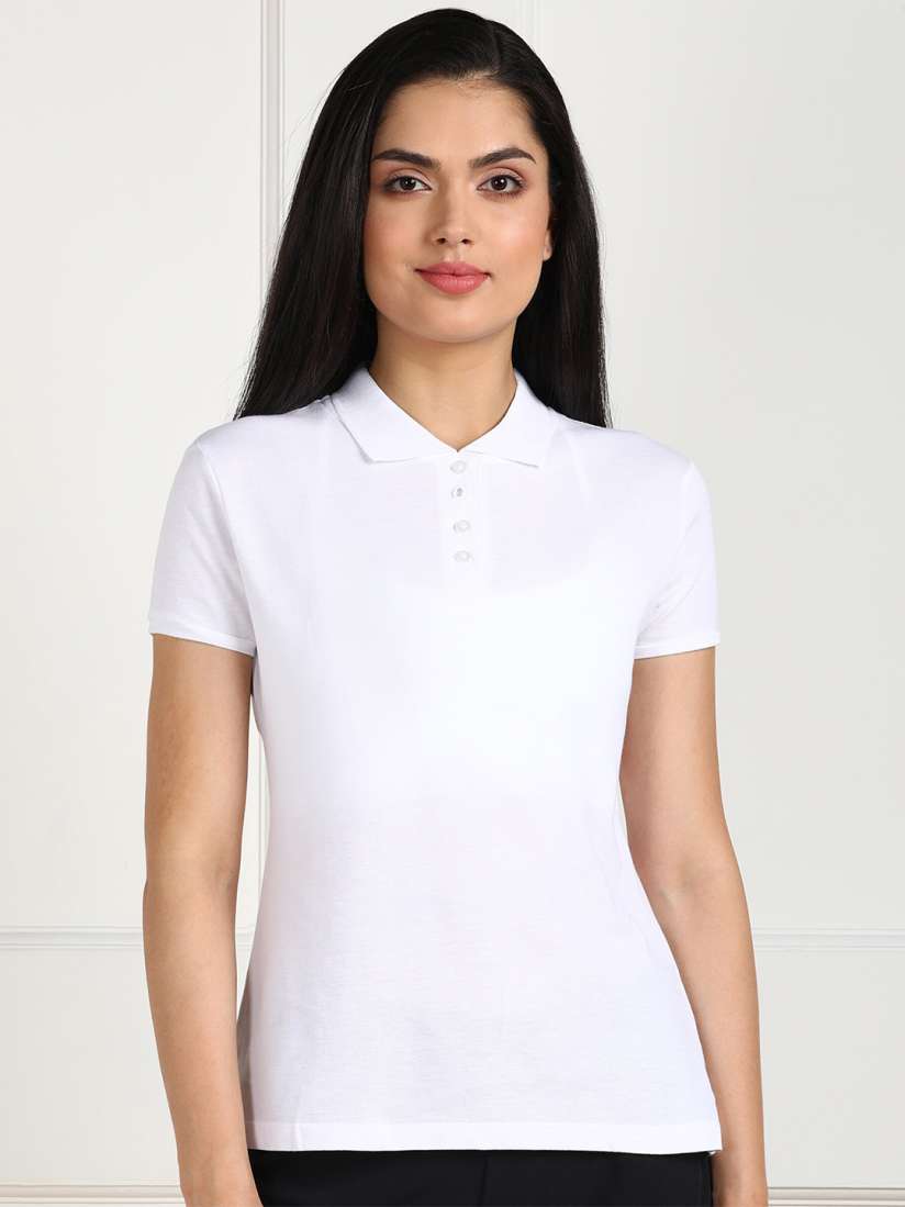 Buy SHARKTRIBE Women White Polo Collar Slim Fit T shirt Tshirts for Women 19514862 Myntra
