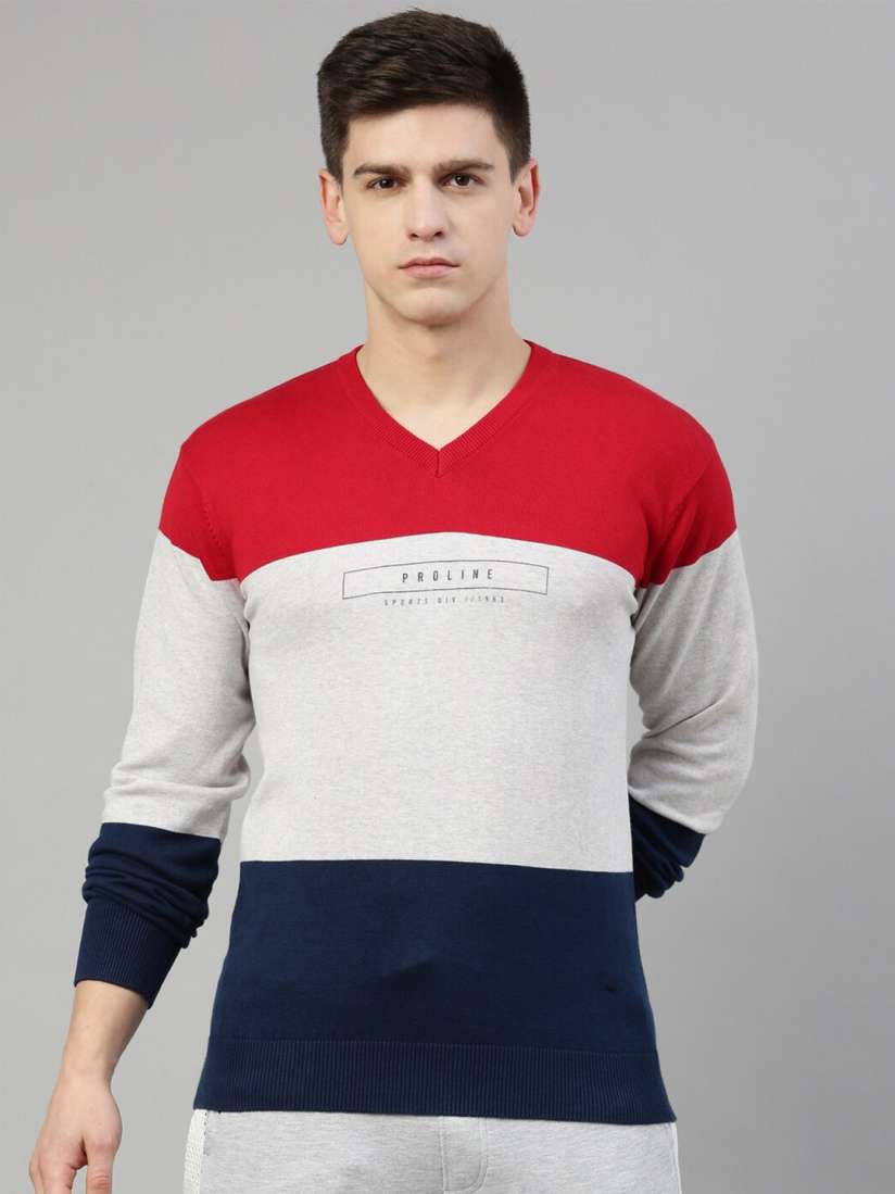 Buy Proline Active Men Red Grey Colourblocked Pullover Sweater Sweaters for Men 19515034 Myntra