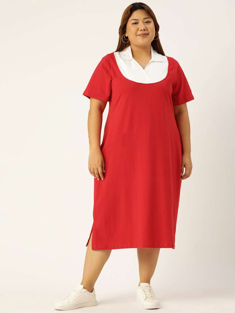 Red and white plus size dress deals