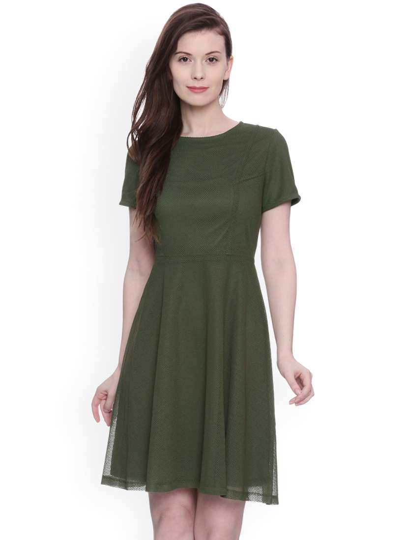 Buy Avirate Women Olive Green Self Design A Line Dress Dresses for Women 1952167 Myntra