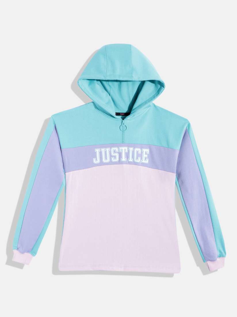 Buy JUSTICE Girls Blue Pink Colourblocked Hooded Sweatshirt Sweatshirts for Girls 19526640 Myntra