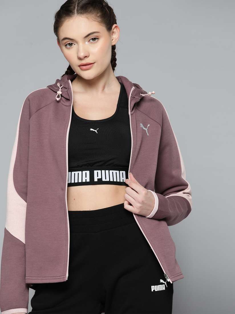 Buy Puma Women Mauve Solid Evostripe Full Zip Outdoor Hoodie Jackets for Women 19527224 Myntra